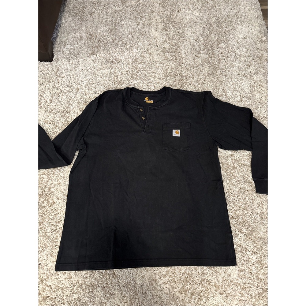 Mens Black Carhartt Half Button Up Long‎ Sleeve Shirt Size XL